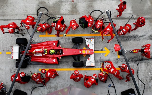 F1 car in pits