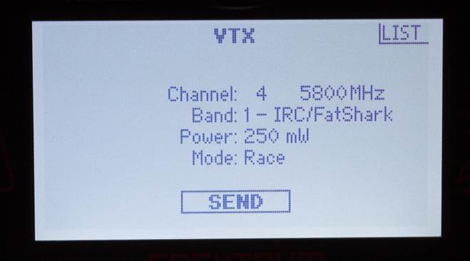 Spektrum DSMX Transmitter vTx Setup menu